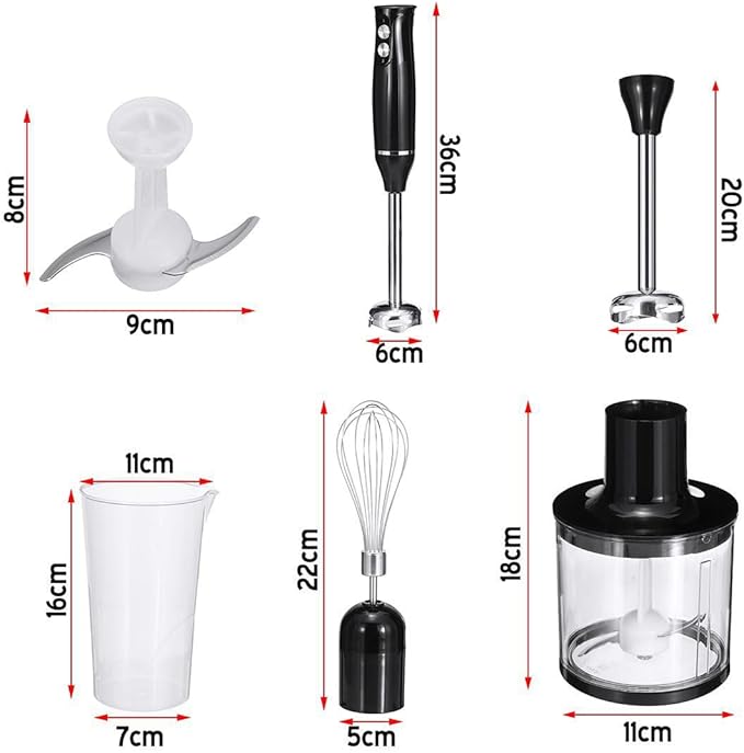 4-in-1 Hand Blender 500W Electric Handheld Immersion Stick Blender Multipurpose Stick Blender 2 Speeds for Baby Food Smoothies Sauces Soups Cream