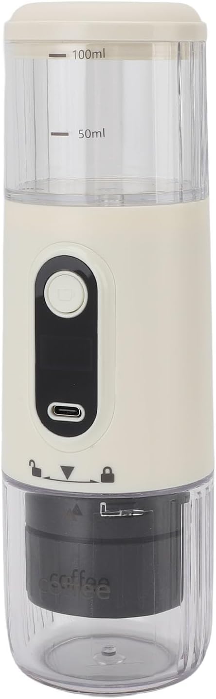 Portable Coffee Maker Self Heating Type C Rechargeable Handheld Capsule Coffee Maker Machine Ground Coffee Capsules 100ml Stable Pressure 2500mAh Battery (Beige)