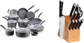 T-fal 28 Piece Set Ultimate Hard Anodized Nonstick Cookware Set With Ice Force Stainless Steel Kitchen Knife Set and Wood Block