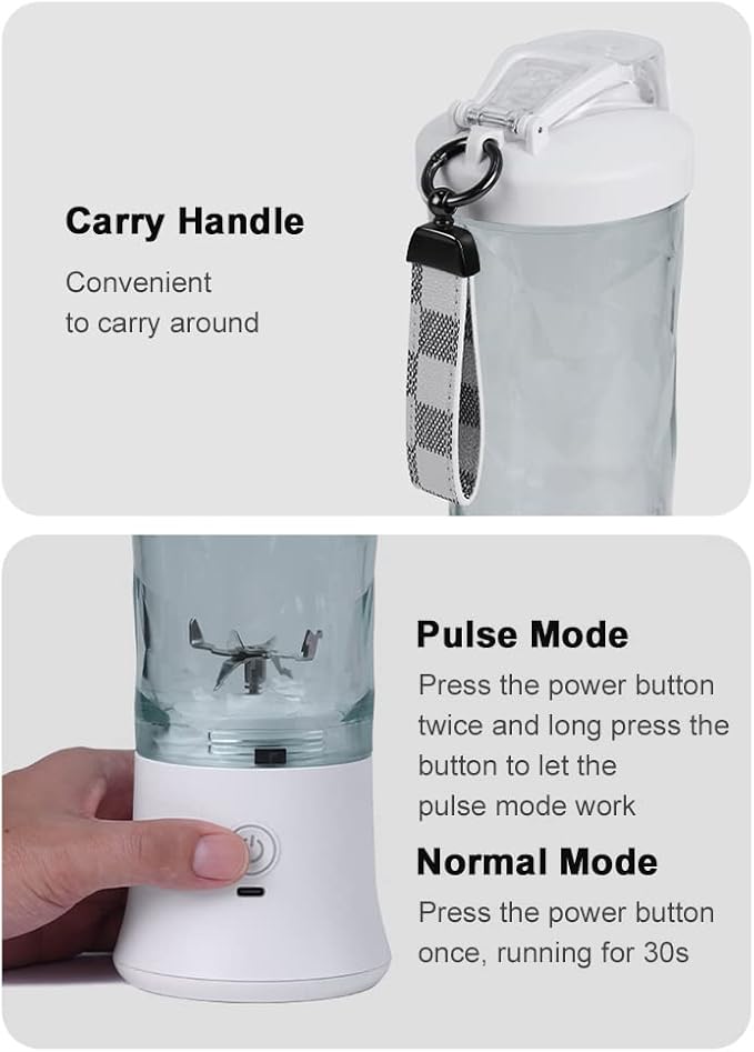 Portable Blender for Shakes and Smoothies 600ml Fruit Juicer with 6 150W Power 2 Modes Built-in Battery Waterproof Fruit Mixer for Home Office Travel Sports Camping