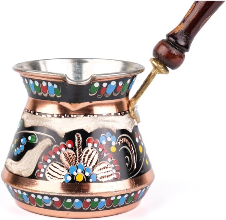 Copper Turkish Coffee Pot Cezve Ibrik Stovetop Coffee Maker Handcrafted in Erzincan for 6 Cups Black Color One Piece - Black One Size