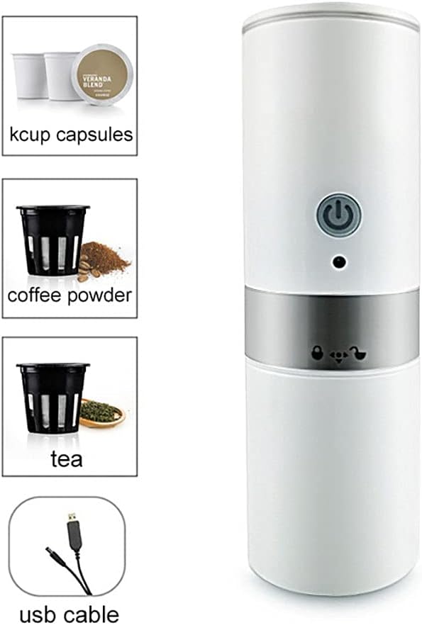 Portable Coffee Machine Capsule Expresso Maker with Built-in Filter Electric USB Handheld Coffee Grinder For Home Travel (white)
