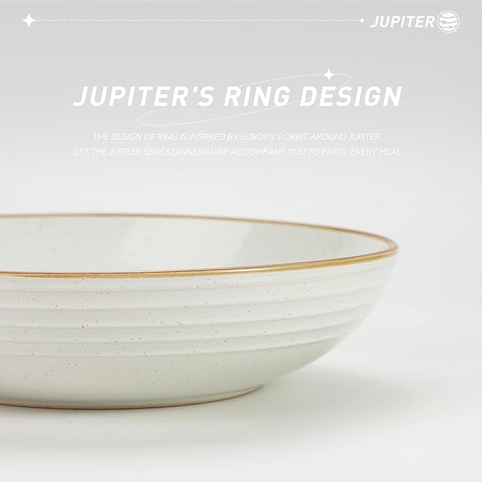 Famiware Jupiter Plates and Bowls Set for 4 16 Pieces Dinnerware Sets 8.5 Pasta Bowls for Serving White
