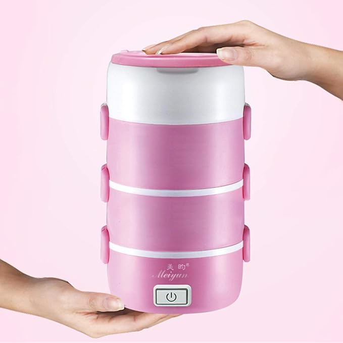 2.2L 4 Layers Stainless Steel?Electric Lunch Box Mini Rice Cooker Food Warmer (Color : Pink) (Coffee) (Coffee)