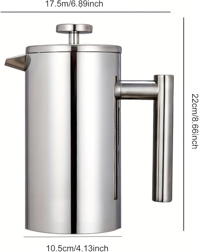Enfmay 1000ml French Press Coffee Maker 304 Stainless Steel Double Wall Insulated Coffee Maker Pot Triple Filtration System for Optimal Brew Coffee Tea Maker for Home Office Camping