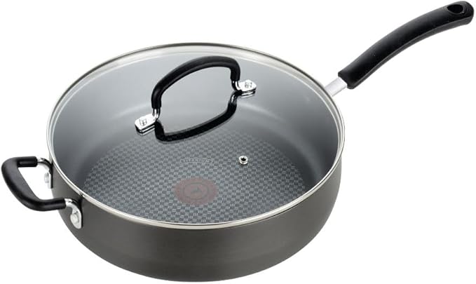 T-fal Ultimate Hard Anodized Non Stick Jumbo Cooker With Lid &amp Helper Handle 5 Quart Oven Broiler Safe 400F Lid Safe 350F Cookware Deep Frying Pan Skillet Pots and Pans Dishwasher Safe Gre