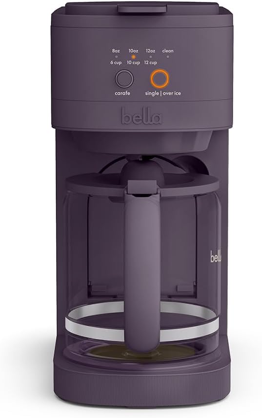 BELLA VersaBrew 2-in1 Coffee Maker K-Cup compatible Brew 3 Sizes Carafes &amp Single Serve Cups Dishwasher Safe Reusable Filter &amp Filter Holder Iced Coffee Function 60oz Tank Plum