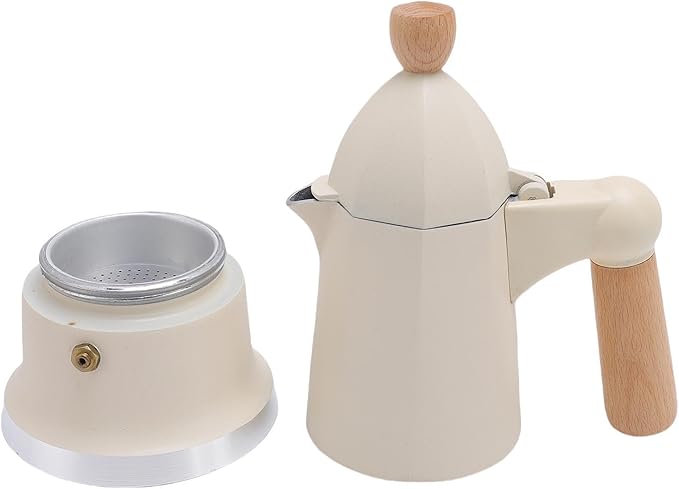 Stovetop Coffee Maker 3 Cups Single Valve Aluminum Alloy Percolator Coffee Maker Pot with Wooden Handle for Home Brewing Easy to Use &amp Clean (White)