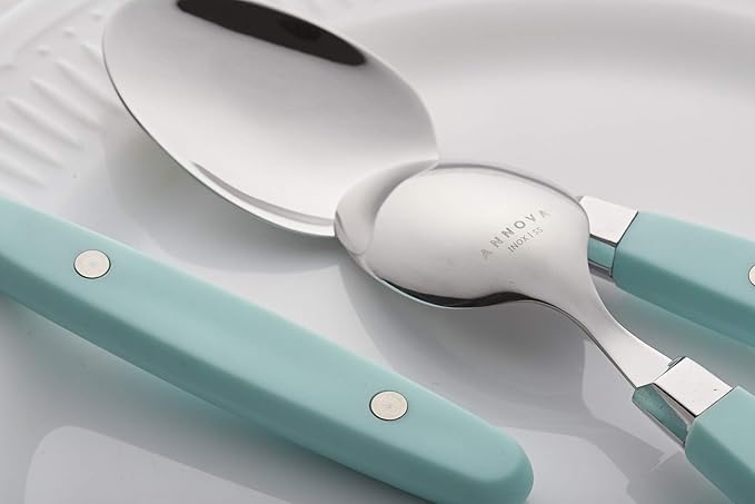 ANNOVA Silverware Set Retro/Rivet Colorful Stainless Steel Tableware Kitchen Flatware Set Utensils Includes Dinner Knives Forks Spoons Salad Forks &amp Dessert Spoons (Turquoise 20 Pieces)