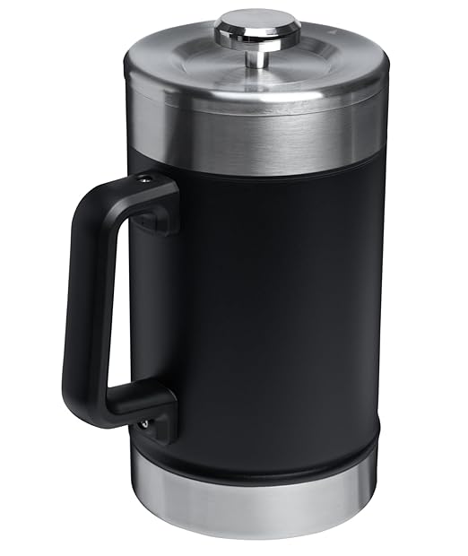 STANLEY Classic Stay-Hot French Press Coffee Maker 48 oz | 5 Minute Brew 4 Hours Hot | Mesh Filter for Coffee Grounds | Insulated Stainless Steel French Press | BPA-Free | Black 2.0