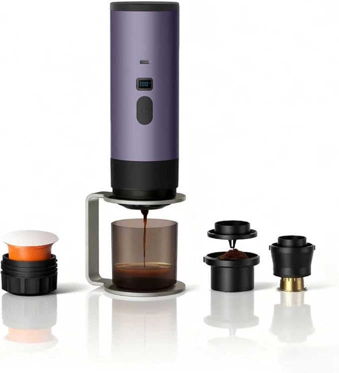 Portable coffee Maker15Bar USB-C Rechargeable Coffee Machine Electric Mini Coffee Maker for Camping Travel Car and Office (purple)