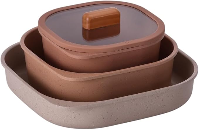 FIKA Objet Comfort 7-Piece Kitchen Nonstick Healthy Cooking Cookware Set with Lid Detachable Handle Induction Compatible All-in-One Kitcheware Easy to Store Great Gift Made in Korea (TERRACOTTA)