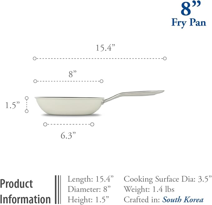 TeChef Collection 8 Ceramic Nonstick Frying Pan Skillet Nontoxic - Free of PFAS PFOA PTFE Made in Korea (8-in)