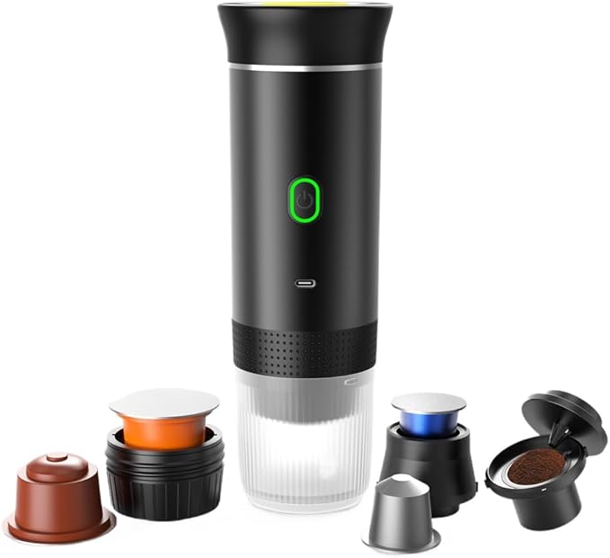 Wireless Portable Electric Coffee Maker with USB-C Self-Heating Rechargeable Espresso Coffee Machine for Travel Camping RVHomeOffice (black)