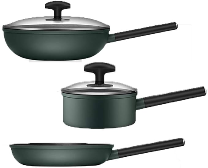 Aluminium Non-Stick Cookware - 3 Piece Saucepan Setwith Glass Cover Keep Cool HandleCan Be Used for A Variety of Gas Including Induction Cooker Easy to Clean