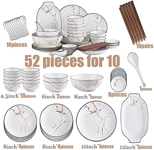 10 Piece Marble Design Bone China Dinnerware Set White Porcelain Plates And Bowls Plate Set