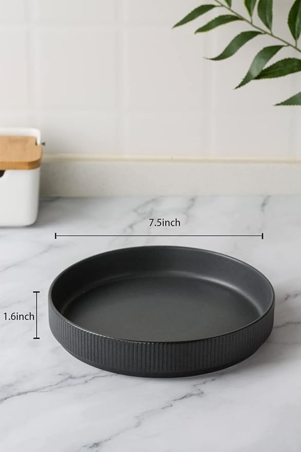Famiware Dinnerware Set for 4 (12 Piece) and 7.5 Paste Bowl Set (4 Piece) and 4oz Dipping Bowl Set (6 Piece) - Star Stoneware Dishes - Matte Dark Charcoal