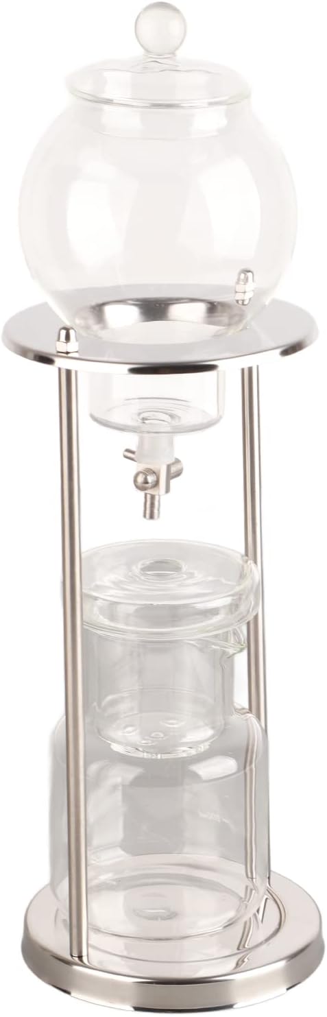 600ml Ice Cold Brew Dripper Coffee MakerCold Brew Drip TowerReusable Glass Cold Brew Maker Filtering Transparent Stainless Steel Stand DIY Ice Coffee Brew Tower