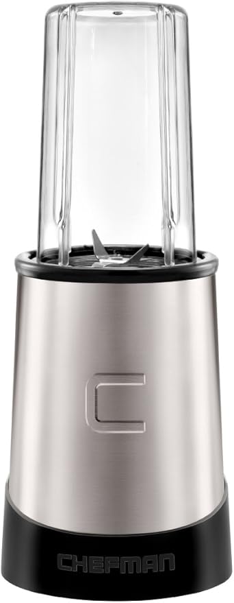 Chefman Personal Ultimate Kitchen Blender Quick Portable Blending of Shakes Smoothies Baby Food &amp Juice 2 Travel Cups Cover &amp Drinking Rim 6-Piece Set Dishwasher-Safe Stainless-Steel Bl