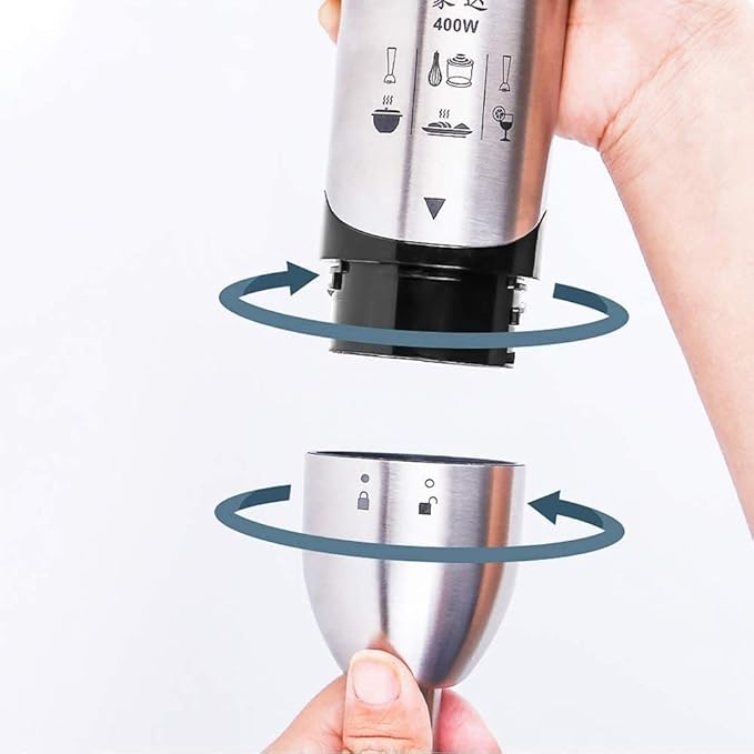 Hand Blender Smart Stick 400W 2 Speed 6-in-1 Titanium Steel Blades with Whisk Chopper/Grinder Bowl and Beaker/Measuring Cup