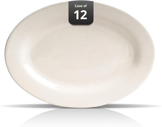 Stoneware Wide Rim Commercial Grade Dinnerware America White Oval Platter 12 1/2 x 8 1/2 Case of 12