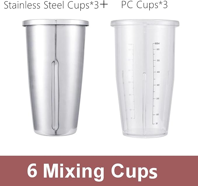 Milkshake Maker Commercial Electric Milkshake Maker 110V 18000rmp 3-Head Drink Mixer Machine Stainless Steel Tea Drink Juice Mixer with 6pcs 800ml Cups and 2 Speeds Adjustable