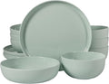 12 Piece Wheat Straw Melamine Dinnerware Set – Lightweight Plates and Bowls Service for 4 Durable &amp Dishwasher Safe (Green)