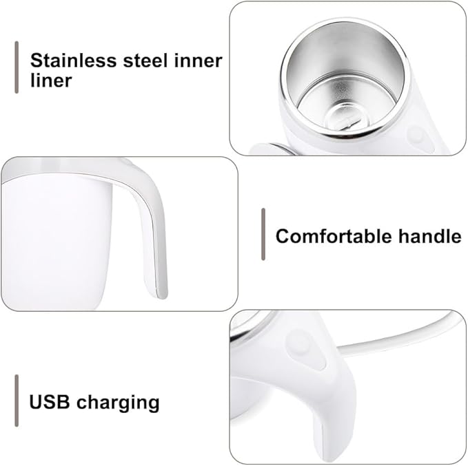 Coffee Blender Cup 380ml Stirring Travel Cup USB Automatic Stirring Coffee Mug with Stirring Physical Cooling for Coffee Milk Hot Chocolate