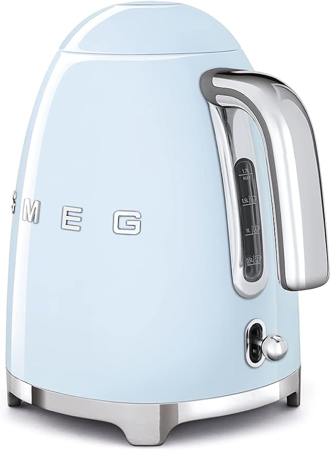 SMEG 50's Retro Style Electric Water Kettle with Automatic Shutoff Removable Base and Water Indicator KLF03PBUS Pastel Blue