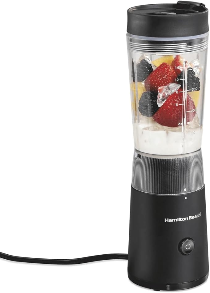 Personal Blender for Shakes and Smoothies with Leak-Proof Travel Lid Stainless Steel Blades 14 oz. Jar black 51190F