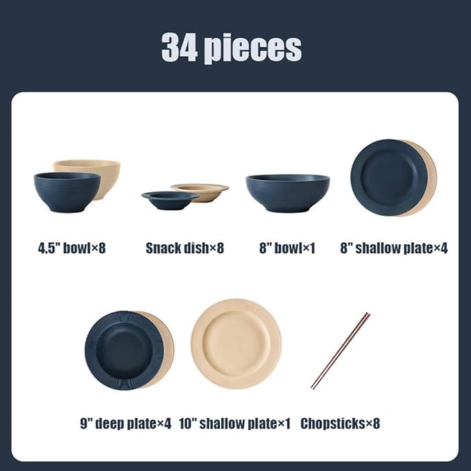 Ceramics Dinner Sets 34 Pieces Nordic Style Threaded Edge Dinnerware Combination Set | Porcelain Plates And Cereals Bowls Sets For Wedding GiftsA
