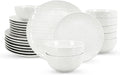 Sureasy Ceramic Dinnerware Sets for 8 24 Piece Embossed Plates and Bowls Sets Scratch Resistant Stoneware Dishes Set Dishwasher and Microwave Safe White