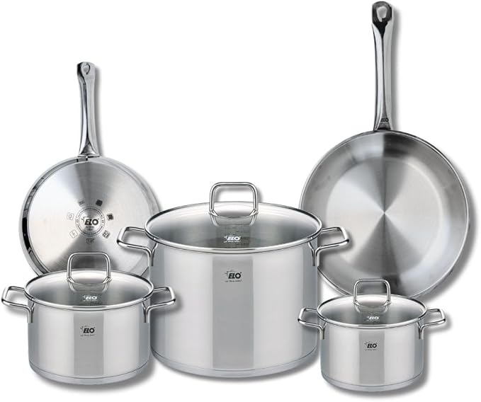 ELO 9503950 Cookware Set 5 Pieces 2 Frying Pans 24 and 28 cm and 3 Saucepans 16 20 and 26 cm Elo Profi Citrine Stainless Steel Induction