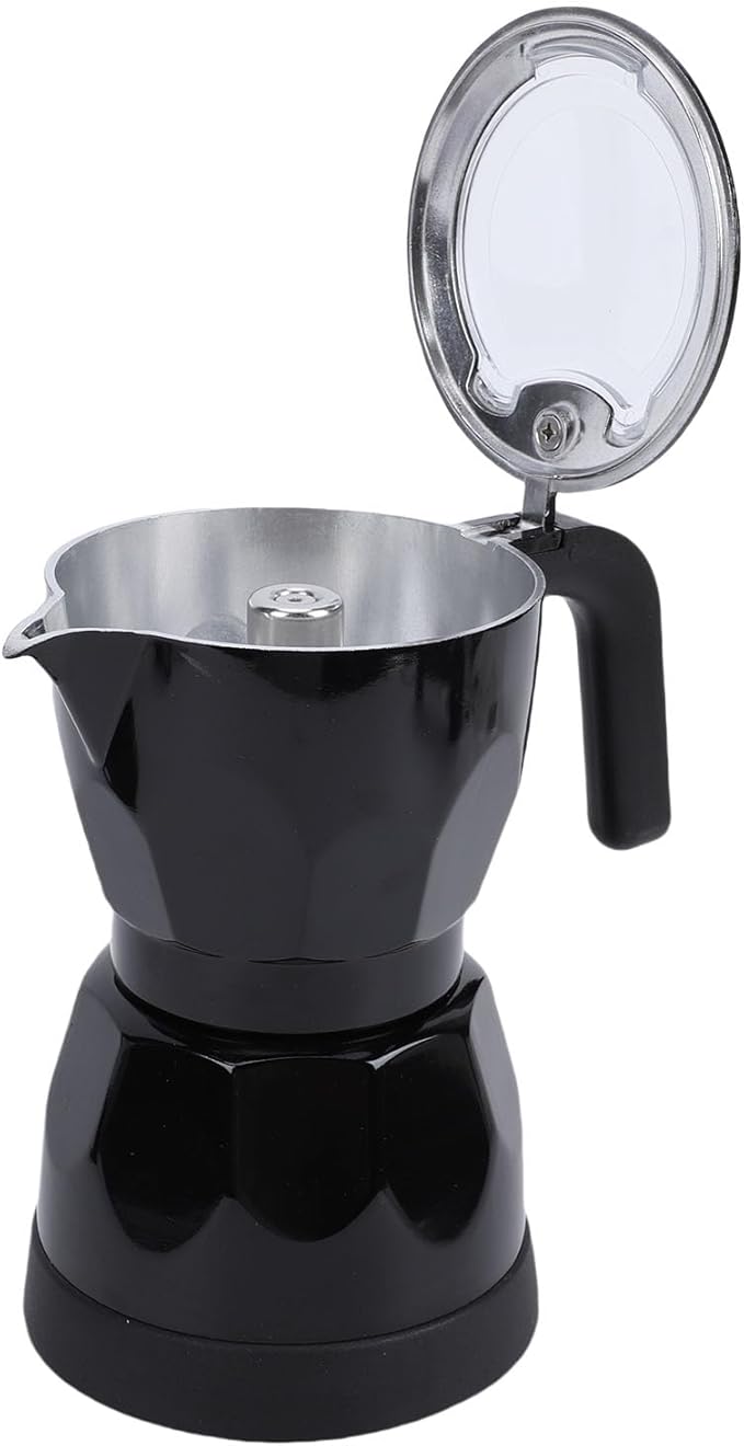 Electric Coffee Maker Aluminum 3 Cup Easy Operate for Home Office Travel Food Grade Material (Black)