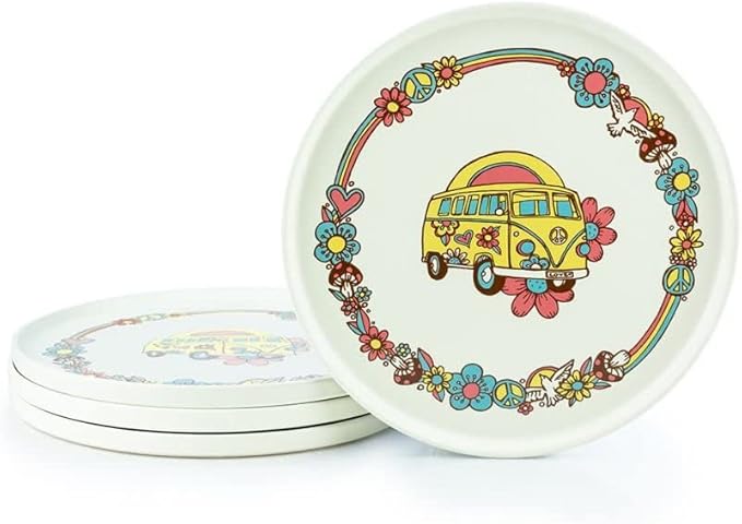Everything Kitchens Modern Flat 16-Piece Dinnerware Set | Peace &amp Love (12-Piece Dinnerware Set)