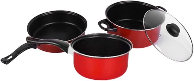 3pcs Cookware Frying Pan Soup Pot Milk Pan Multifunctional Kitchen Utensil