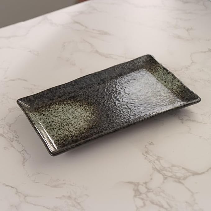 Ebros Gift Artistic Charcoal Grey Tone Hakumu Porcelain Collection Dinnerware Serveware Kitchenware Set Asian Japanese Restaurant Supply (Pack Of 5 Rectangular Sushi Plates 7.75 L)