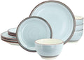 12-Piece Speckled Ceramic Dinnerware Set – Light Blue Plates and Bowls for 4 Rustic Everyday Tableware Microwave &amp Dishwasher Safe
