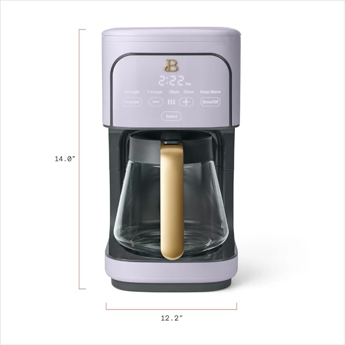 12 Cup Programmable Coffee Maker 24 Hour Auto Brew Touch Display Bold Strength Control Glass Carafe Reusable Filter Auto Shut Off (Lavender)
