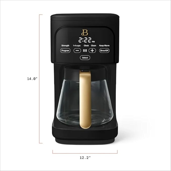 12-Cup Programmable Coffee Maker with 24h Timer &amp Brew Strength Settings Drip Brewer for Rich Flavor (Black Sesame)
