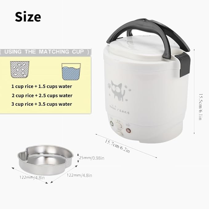 1L Mini Rice Cooker 12V Electric Lunch Box Multifunctional Portable Non Stick Pot White for Car Travel Camping