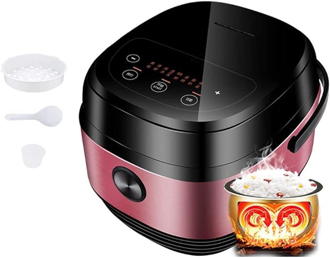 Smart Rice Cooker Mini Multi-Function Household 5L Kitchen Utensils Non-Stick Aluminum Easy To Clean LinerLED Display (Rose Red 4L) (Rose Red 4L)