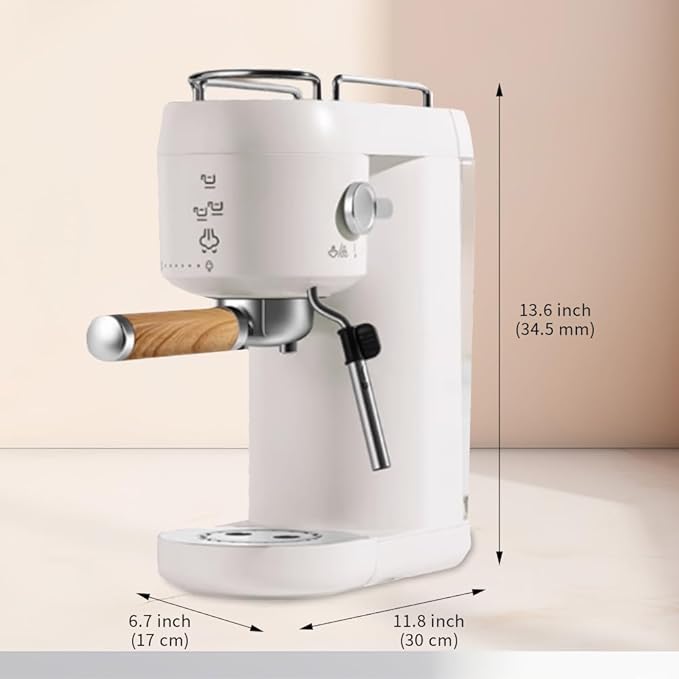 Espresso Coffee Machine 1L Boiler 20 Bar Pressure Compact Size 3 Functions (White)