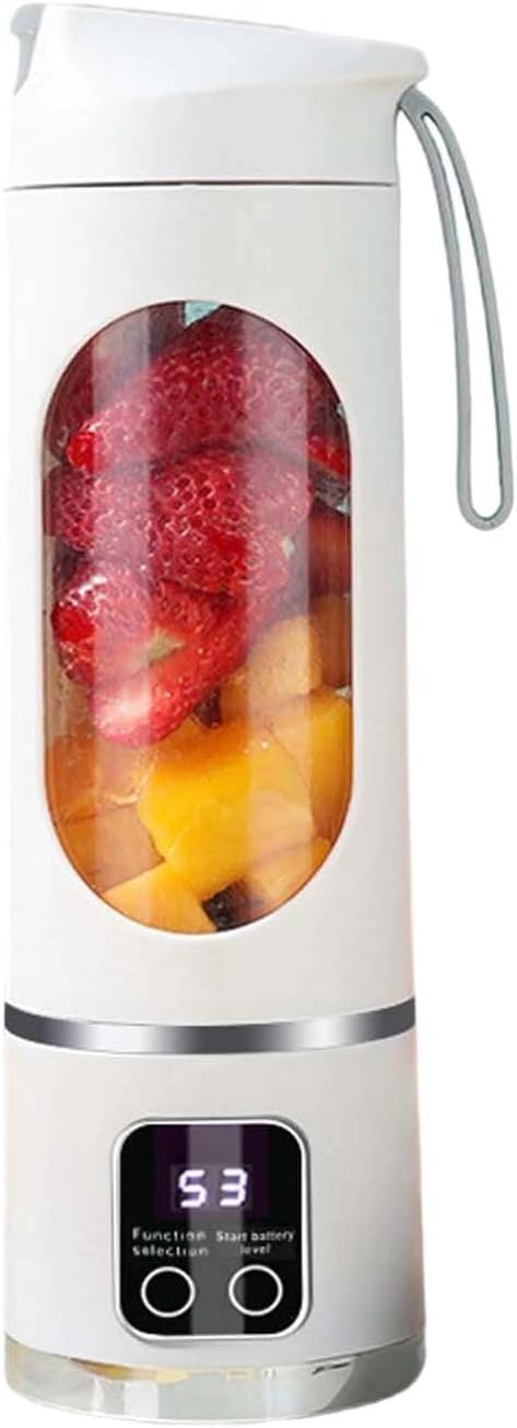 Portable Juicer USB Rechargeable 1500mah Battery 3 Speed Cooking Machine with Display 450ML Electric Juicer Easy Clean Design for Smoothies Ice Crushing Gym Fresh Fruit Juices (White)