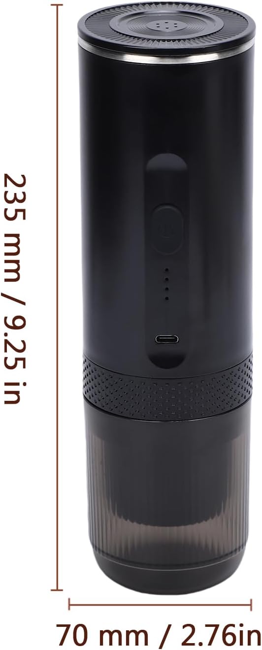 Asixxsix Portable Coffee Maker 2 in 1 Machine with Grinding and Capsule Compartments 20Bar Pressure 7500mAh Rechargeable Fast Heating for Camping Travel Home Office (Black)