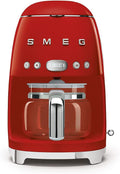 Smeg DCF02RDUK Drip Coffee Machine Auto-Start Mode Reuseable Filter Digital Display Anti-Drip System Aroma Intensity Option 1.4 Litre Tank Red