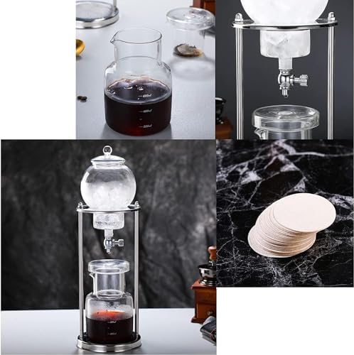 Cold Brew Drip Tower Ice Cold Brew Dripper Coffee Tower 600ml Cold Brew Drip Coffee Maker Adjustable Valve Reusable Stainless Steel Stand DIY Ice Coffee Brew Tower for Coffee and Tea