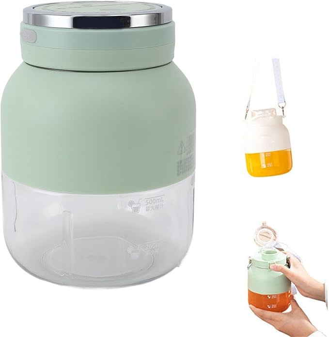 CCYLEZ Blender Cup Automatically Close Portable Electric Juicer Blender Dual Use with Double Lid for Outdoor (Light Green)