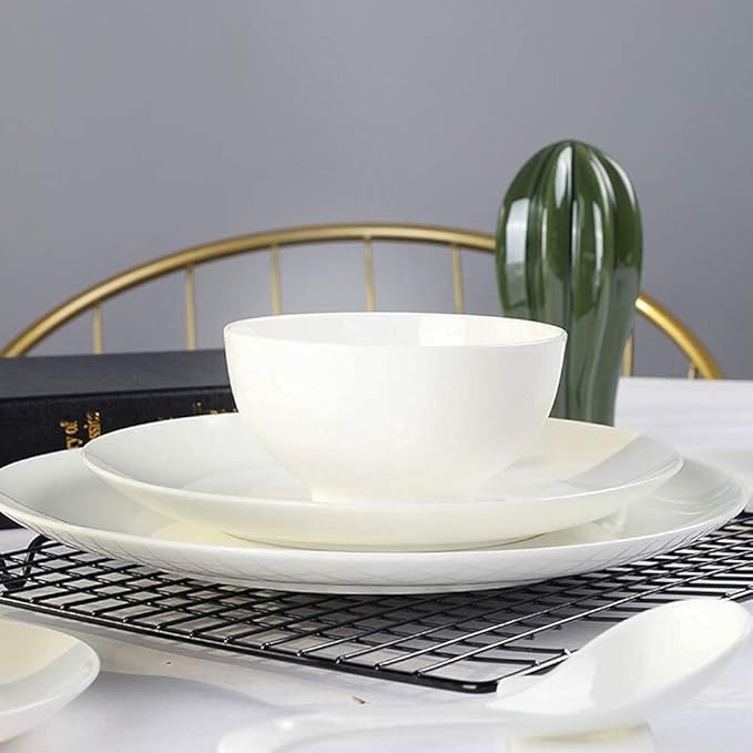 Pure White Porcelain Dinnerware Set Tableware Set Stoneware Dish Dinner Plates Dinner Set Dinner Service for1/2/4/10/16 People80 PCS (White 16 PCS(2 Set))