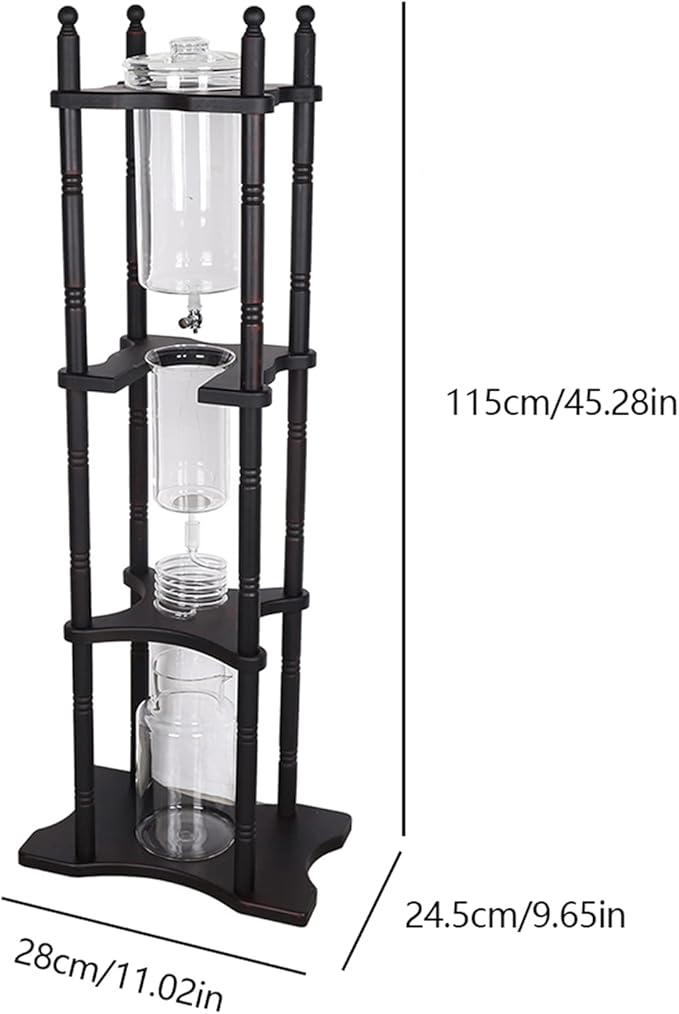 Cold Drip Coffee Maker 2L Large Capacity Cold Brew Coffee Tower Wood Straight Frame Slow Drip Cold Brew Maker Ice Cold Brew Dripper Coffee Maker for Home Coffee Shop bars clubs parties
